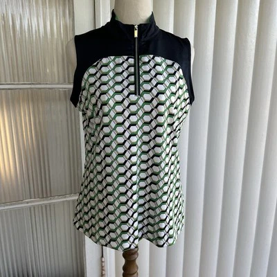 Tail Tank Top Womens S Navy Blue Green Geo Pattern 1/4 Zip Sleeveless Active - Image 1 of 4