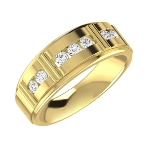Men's Wedding Band 0.50 Ct Round Cut Lab Grown Diamond Band in 10K Yellow Gold - Picture 1 of 6