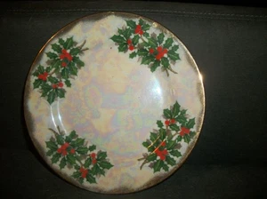 Vintage. Vcago Japan, Lusterware Porzellan Weihnachten 7 1/2 Zoll Teller Stechpalme Beeren. - Bild 1 von 5