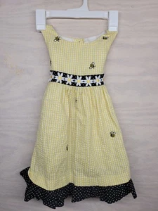 Emily Rose Girls SZ 4T Yellow Dress Flowers Bees Embroidered Button Up Tie Waste - Picture 1 of 9
