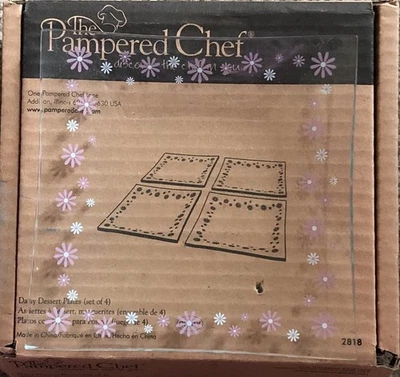 Pampered Chef Pink Daisy Dessert Plates Set Of 4 #2818 Retired Flowers Florals - Image 1 of 4