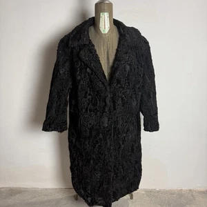 Cappotto in Pelliccia di Agnello Nero Vintage Lana Anni ’90 - Foto 1 di 4
