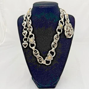 Brighton Heart Link Chain Belt Silver Gold Tone Size L Vintage - Picture 1 of 8