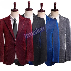 Men Formal Suit Set Sequins Coat Suit Pants Wedding Party Performance Costume - Picture 1 of 23