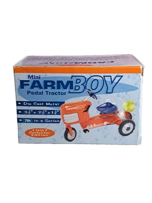 NIB  1997 FARM BOY TRACTOR PEDAL Farm Diecast Turbo Drive Orange Black Blue - Image 1 of 4
