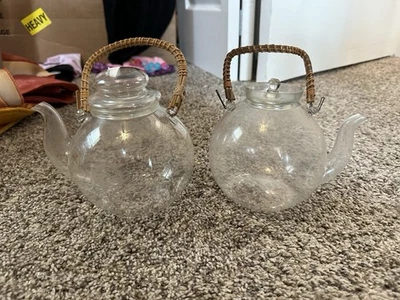 2 Glass Teapots With Bamboo And Rattan Handles - Image 1 of 4