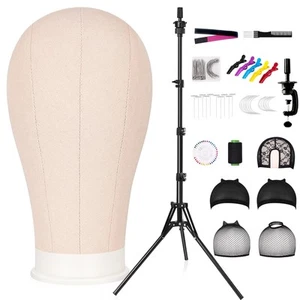 22 Inch Canvas Wig Head Mannequin Head With 63in Tripod Stand, Manikin Canvas... - Picture 1 of 7