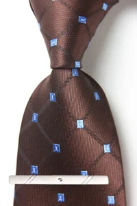New Classic Checks Plaids Brown Blue JACQUARD WOVEN 100% Silk Men's Necktie Tie - Picture 1 of 6