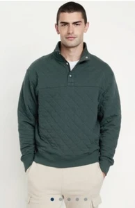 Felpa in pile trapuntata Old Navy da uomo S Quarter Snap verde baldacchino foresta nuova con etichette - Foto 1 di 6
