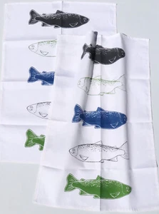 2 paños de cocina peces Kracht paños de cocina medio lino trucha pesca mar lago - Imagen 1 de 4