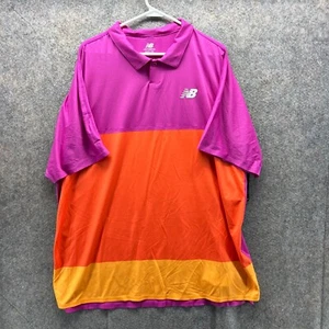 New Balance Polo Shirt Men 2XL Purple Orange Athletic Polyester Color Block New - Picture 1 of 13