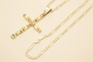 Taxco, Mexican 925 Sterling Silver Cross Pendant Top with Silver Chain  - Picture 1 of 12