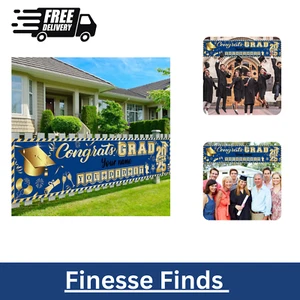 Personalized Graduation Decorations 2025 Banner Blue and Gold Congrats Grad Clas - Picture 1 of 6