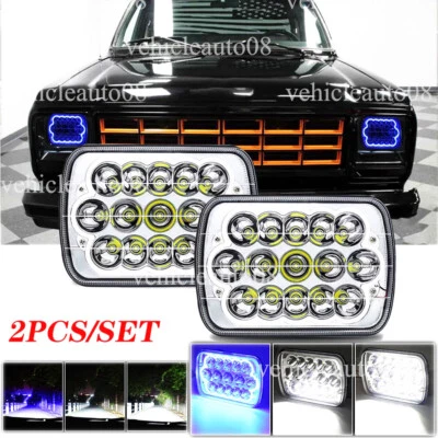 Pair 5x7" 7x6" LED Headlights Hi/Lo Blue DRL Fit Dodge D150 D250 D350 Ram 50 H4 - Image 1 of 4