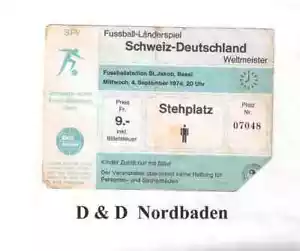 Ticket / Eintrittskarte 1974 Länderspiel Schweiz - Deutschland - Bild 1 von 1