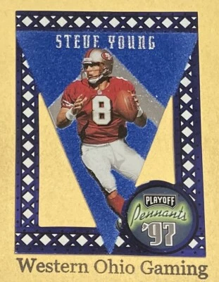 Tarjeta de banderines 1997 Playoff Contenders Steve Young #26 fieltro azul lámina '97 Foto 1 de 2