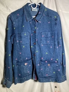 Vntg Alfred dunner Butterfly Denim Stretch Ramie Jacket, Pants Women's Blue - Picture 1 of 25
