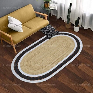Oval Rug Natural Jute Braided Modern Handmade Carpet Living Room Custom Size Rug - Picture 1 of 23