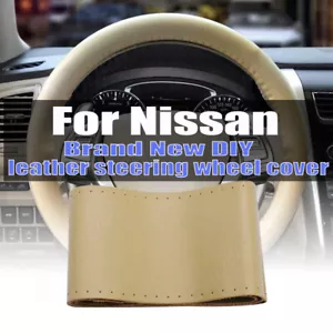 15" Steering Wheel Cover Genuine Leather For 1999-2023 Nissan Beige New - Foto 1 di 12