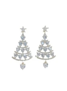 Pendientes colgantes de diamantes de circonita cúbica con estrás de árbol de Navidad de plata para mujer - Imagen 1 de 7