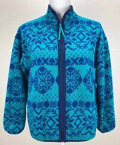 Land's End Child's Green Blue Snowflake Fleece Full Zipper Jacket Size L (14/16) - Picture 1 of 13