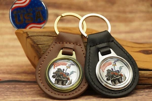RARE Vtg 1970s PLYMOUTH ROAD RUNNER Leather CAR Key Chain Ring Fob - Picture 1 of 6