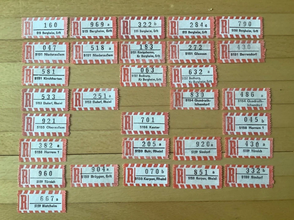 30 Reco-Zettel 515 Bergheim 5151,5152,5153,5154,5155,5156,5158,5159. - Bild 1 von 1