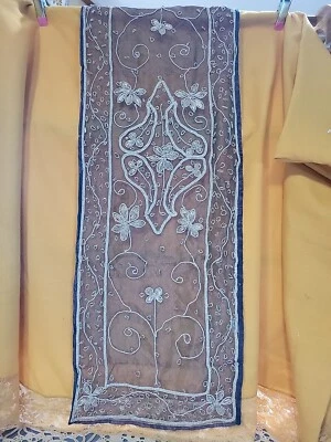 Vintage Silk Ornate Eastern Boho Hand Beaded Table Runner 12 X 38 - Image 1 of 4