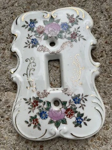 Vintage Floral Porzellan Einzel Lichtschalter Teller Abdeckung Blumen Japan - Bild 1 von 4