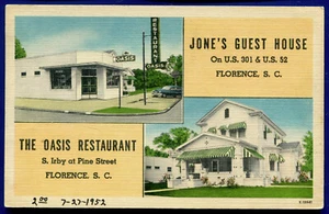 Florence South Carolina Jone's Guest House & Oasis Restaurant Postcard - Picture 1 of 2