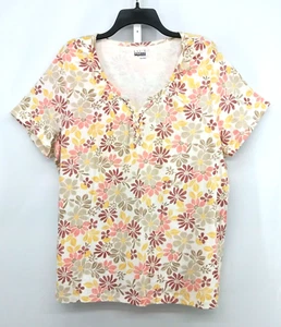 Basic Editions Shirt Womens Plus Size 2XL Ivory Floral Short Sleeve Pullover Top - Picture 1 of 7