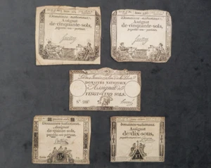 Lot de cinq Assignats 18 ème. - Picture 1 of 2