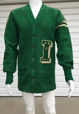 Suéter Cárdigan Universitario Letterman Lana Verde Premio Albion Años 40 De Colección Años 40 Foto 1 de 4