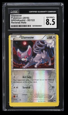 2016 BREAKpoint Glameow CGC 8.5 English #93/122 Reverse Holo - Miscut (MC) Error - Image 1 of 2