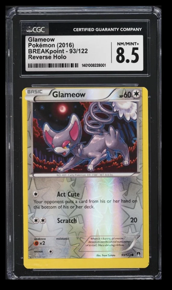 2016 BREAKpoint Glameow CGC 8.5 English #93/122 Reverse Holo - Miscut (MC) Error - Image 1 of 2