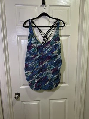 Ava & Viv Tankini Swim Top Women’s Plus Size 24W Blue Purple Racerback Cinched - Image 1 of 4