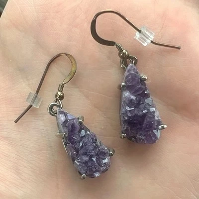 Pendientes Amatista Druzy Plata Esterlina Joyería Artesanal Hecha a Mano 925 Febrero Foto 1 de 4