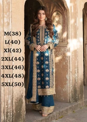 Talla Grande Hasta 5XL Salwar Kameez Listo para Boda Fiesta Kurta Palazzo Dupatta Foto 1 de 4