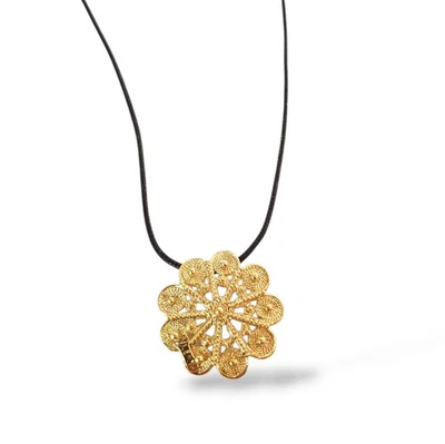 Collana in Filigrana Sarda Artigianato in Argento con Ciondolo Fiore Dorato - Immagine 1 di 2
