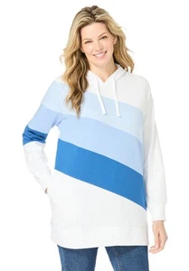 Woman Within Plus Size Color Block Hoodie Sweatshirt - Picture 1 of 11