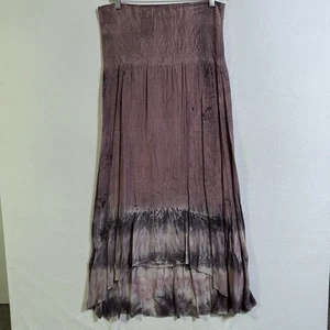 XCVI Fold Over Maxi Rock Damen L Mauve Grau Batik Hi Low Hippie Stretch - Bild 1 von 7
