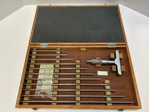 Mitutoyo 129-150 0-12" Depth Micrometer With 4” Base And Wood Case - Picture 1 of 11