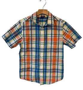 Wrangler Button Up Shirt Boys Size XL 14/16 Plaid Short Sleeve Orange White Blue - Picture 1 of 7