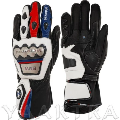 Guantes de moto de cuero para carreras BMW S1000RR rojo azul blanco guantes de moto Foto 1 de 4