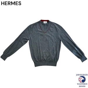 Echter HERMES V-Ausschnitt Langarm Pullover Kaschmir grau Gr. L Italy FS - Bild 1 von 11