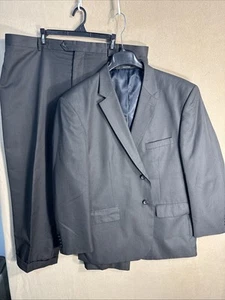Geoffrey Beene 50R X-Slim 2 Piece Suit 44x27 Black Herringbone textured Striped - Picture 1 of 21