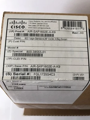 Cisco Aironet 1600 Series 802 11n Dual Band Access Point AIR-SAP1602E-A-K9-NEW - Image 1 of 4