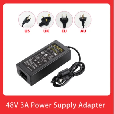 48V 3A 144Watt AC to DC Power Supply Adapter 100-240V for PoE Switch Injector - Image 1 of 3