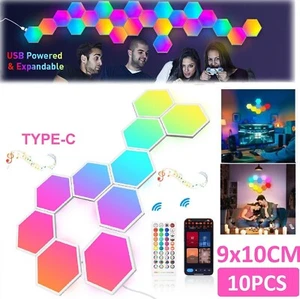 10PCS LED Wall Panels Hexagon Lights RGB Gaming Wall Lights APP/Remote Control - Picture 1 of 11