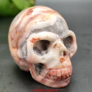 1pc Natural Crazy agate Skull Quartz Crystal Carved Figurines Skull Healing 2" - Picture 1 of 11